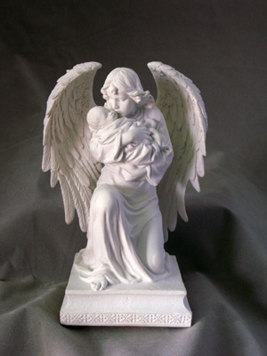 Guardian Angel w/child-Veronese, all white resin, 7"