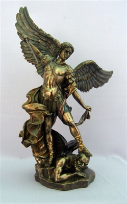 St. Michael Statue, Cold-Cast Bronze, Lightly Hand-painted, 14.5"