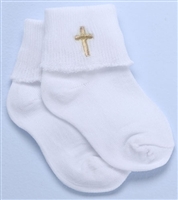 4" BAPTISM SOCKS WITH CROSS EMBROIDERY