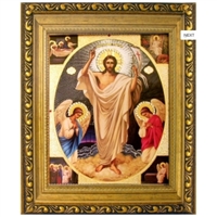Resurrection of Christ Gold Framed Icon with Crystals and Glass New