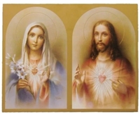Sacred Heart of Jesus/Immac. Heart of Mary Plaque, 7.75x9.75