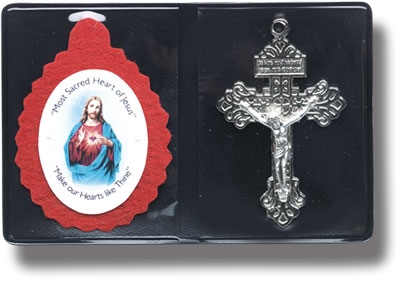 Sacred Heart Badge with Pardon Crucifix in Folding Pocket Case