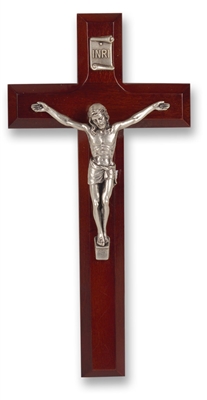 7 inch Dark Cherry Crucifix w/Antique Silver Plated Corpus