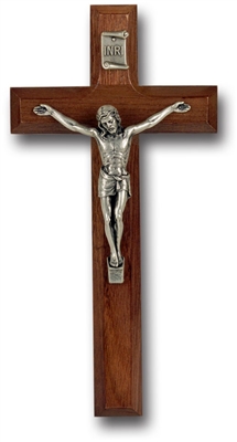 7 inch Walnut Crucifix w/Antique Silver Plated Corpus