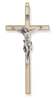 7 inch Gold Pearlized Enamel Cross w/Pewter Corpus