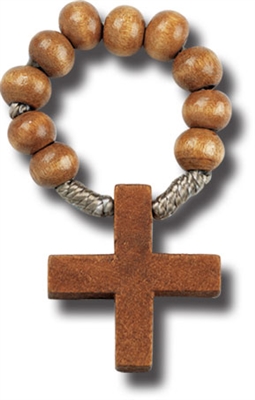 Rosary Ring- Brown Beads w/Cross