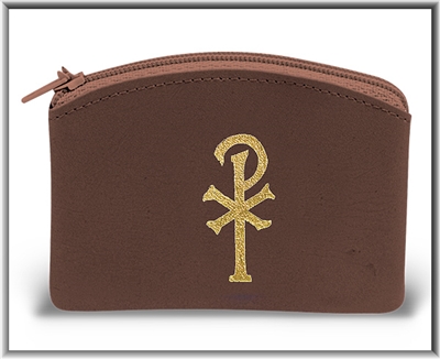 Brown Calf Grain Vinyl Rosary Pouch 2.5x3
