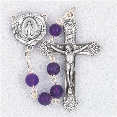 Genuine Gem Stone Amethyst Rosary - 6mm