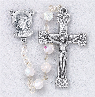Tin Cut Crystal Beads Rosary, Crystal Aurora Borealis- 5mm