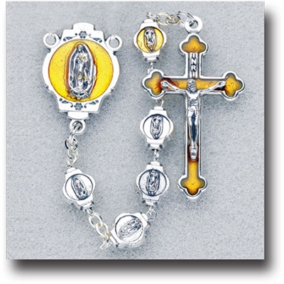 All O.L. of Guad Bead Rosary w/Enameled Ave Maria Centerpiece