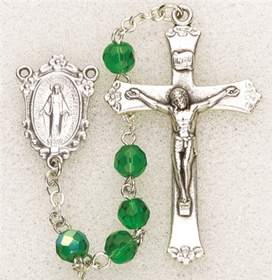 Tin Cut Crystal Beads Rosary Emerald Aurora Borealis