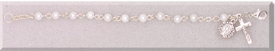 5mm Imitation White Pearl Rosary Bracelet, 5.5 in.