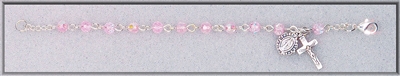 4mm Rose Crystal Bead Rosary Bracelet, 5.5 in