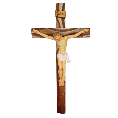 10 in. Carved Walnut Resin Crucifix