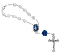 Crystal Auto Rosary w/Blue Rose