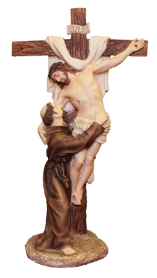 Crucifixion of Christ with St. Francis, handpainted in full color, 11.5"