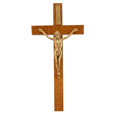 8" WALNUT CRUCIFIX GOLD CORPUS