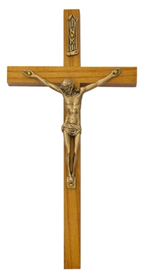 8" WALNUT CRUCIFIX GOLD CORPUS