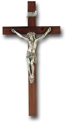 9" Walnut Cross Genuine Pewter Corpus Crucifix