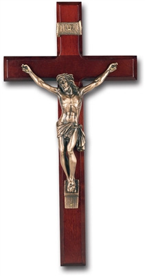 13" Dark Cherry Crucifix w/Museum Gold Plated Corpus
