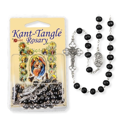 6mm Round Black Wood Bead Rosary--Continuous