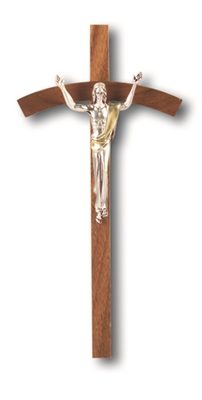 8" Walnut Cross Antique Silver "Giglio" Figure W/Gold Highlights Crucifix