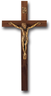 9" Walnut Cross Museum Gold Plated Corpus Crucifix