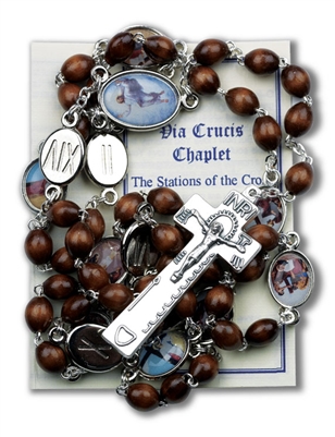 Stations of the Cross Chaplet - Brown Wood Beads