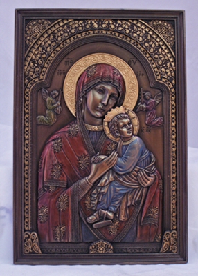 Our Lady of Perpetual Help Plaque, hand-painted cold-cast bronze, 6" X 9"