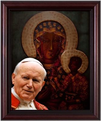 Pope John Paul II & Our Lady of Czestochowa Framed Image, 8" X 10"