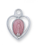 STERLING SILVER MIRACULOUS MEDAL WITH PINK ENAMEL