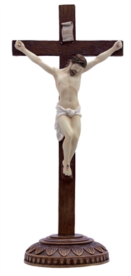 Veronese standing Crucifix in fully hand-painted color, 13.75"