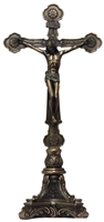 13" Ornate Crucifix, Standing, in lightly hand-painted cold-cast bronze