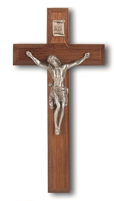 7 inch Walnut Crucifix w/Genuine Pewter Corpus