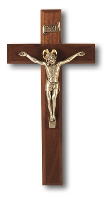 11 inch Walnut Crucifix w/Antique Silver Corpus