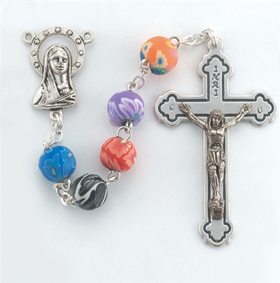 Round Floral Multi Colored Rosary, 6mm