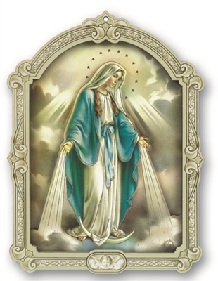 Our Lady of Grace 9" Multi-Layard Dimensional Wood Plaque w/Gold Leaf Stamping
