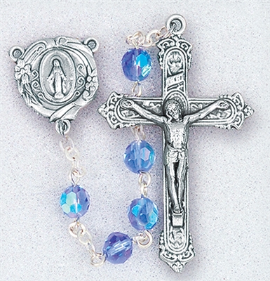Sapphire Aurora Borealis Tin Cut Rosary
