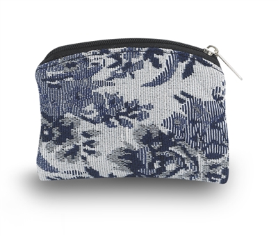Brocade Rosary Pouch - Blue Flower Pattern, Velvet Lining