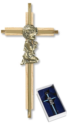 7" Oak/Brass Baby Boy Cross
