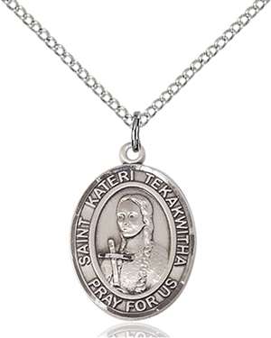 St. Kateri Tekakwitha Medal<br/>8438 Oval, Sterling Silver