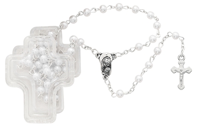 PEARL ROSARY IN CROSS BOX