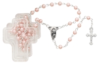 PINK PEARL ROSARY IN CROSS BOX