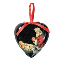 3.5" Adoring Santa Heart-Shaped Decoupage Ornament
