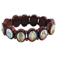 Oval Panels Saints Devotional Bracelet, Wood