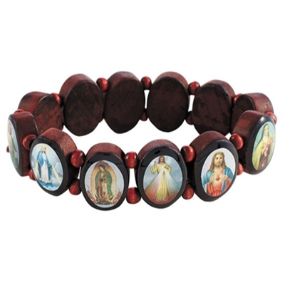 Oval Panels Saints Devotional Bracelet, Wood