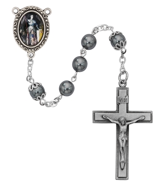 7MM HEMATITE ST. JOAN OF ARC ROSARY