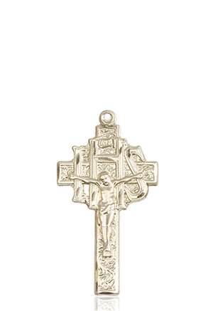 0098KT <br/>14kt Gold Crucifix-IHS Medal