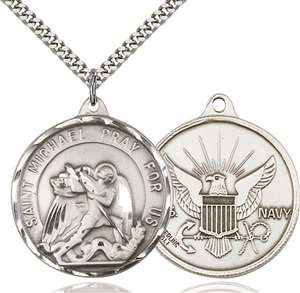 0201SS6/24S <br/>Sterling Silver St. Michael / Navy Pendant
