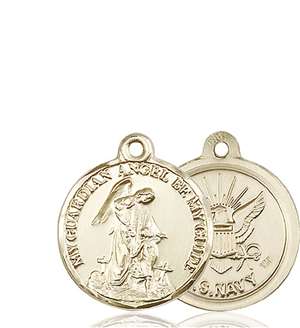 0341KT6 <br/>14kt Gold Guardian Angel / Navy Medal